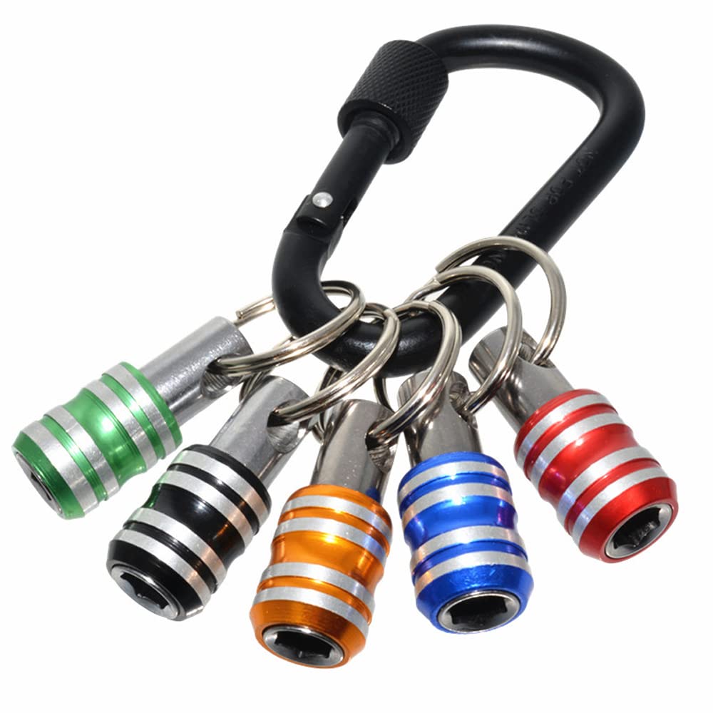 Fongmore 5Pcs Hex Shank Screwdriver Bits Holder Key Chain Extension Bar Portable Bit Holder Quick Change Screw Adapter Drill Bits With Hook