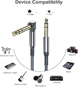 RUXELY 6.35mm TRS Instrument Cable 6M 2-Pack Right Angle 1/4 Inch Jack view 3