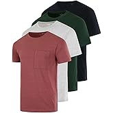 Real Essentials 4 Pack: Men's Cotton Performance Short Sleeve Crew Neck Pocket T-Shirt Athletic Top (Available in Big & Tall)