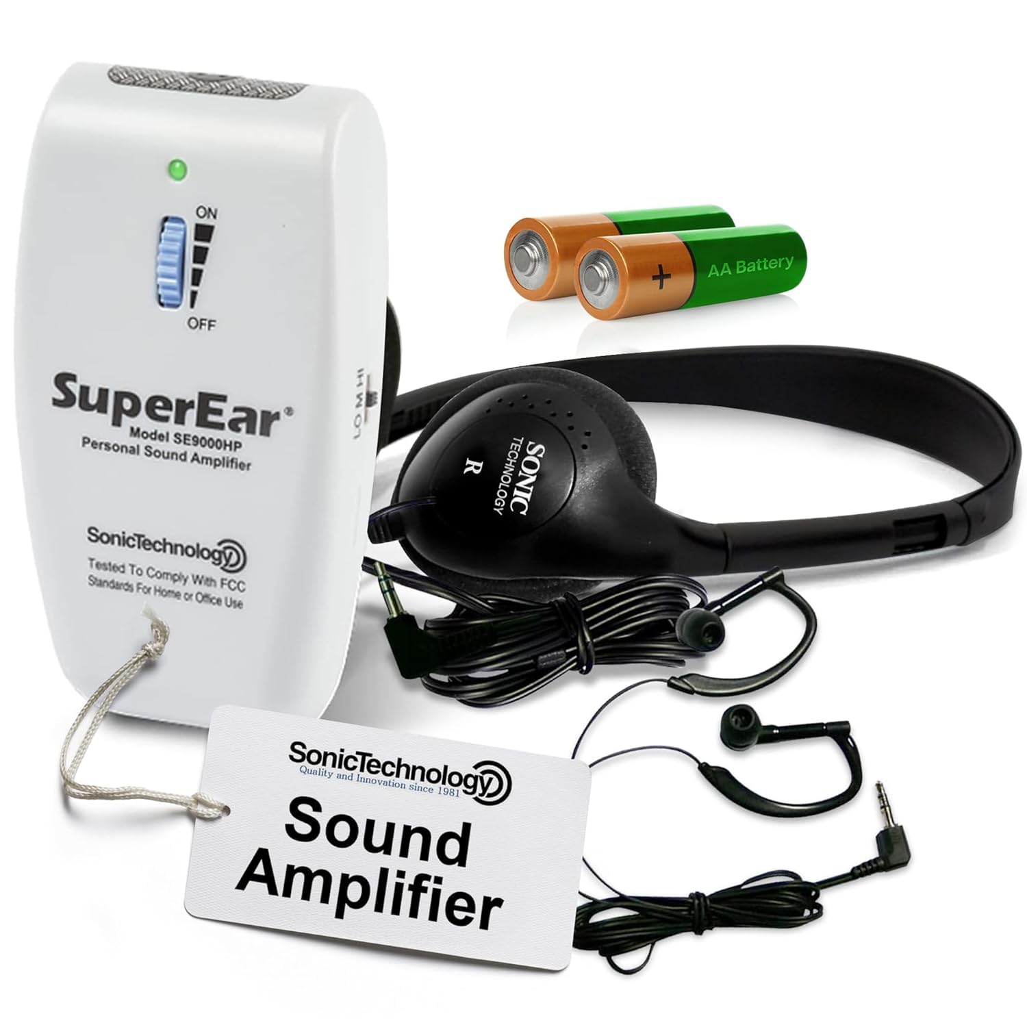 SuperEar SE9000HP Hearing Amplifier – Rechargeable Personal Sound Amplification System with Headphones & Earbuds, 50dB Boost, 3-Tone Selection
