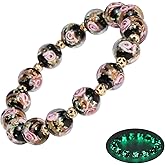 grehapas Rose luminous Beaded Stretch Bracelet for Women, Firefly Glowing Luminous Healing Crystal Glass Beads Bracelet Jewelry for Women