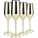 TJ Unbreakable 8 Oz Stainless Steel Champagne Flutes (4 Pack)- Gold Champagne Glasses - Reusable Indoor Outdoor Drinkware - Keeps Drink Cool for Longer - Gift Idea