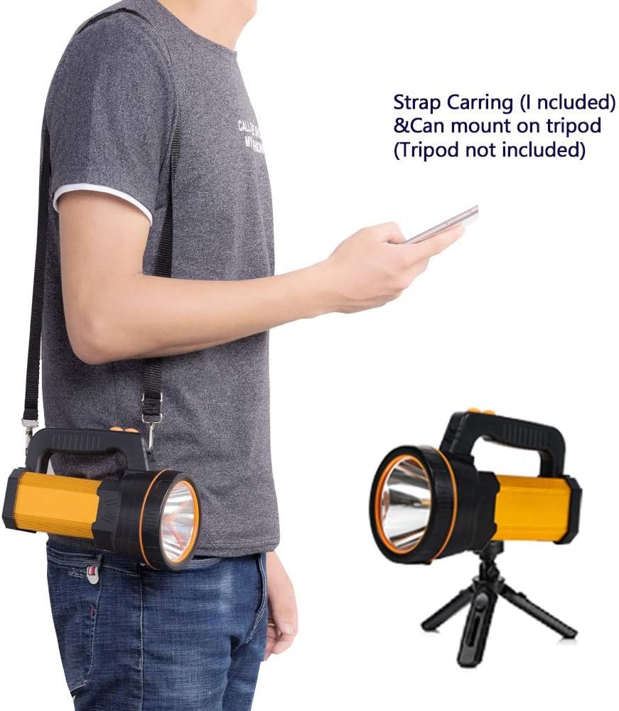 High Lumen Powerful Rechargeable Spotlight Flashlight CREE LED Super Bright Searchlight 4 Batteries 10000mah Hand held Spot Search lights Large Heavy Duty Waterproof Marine Boat Torch Portable Lantern - - 