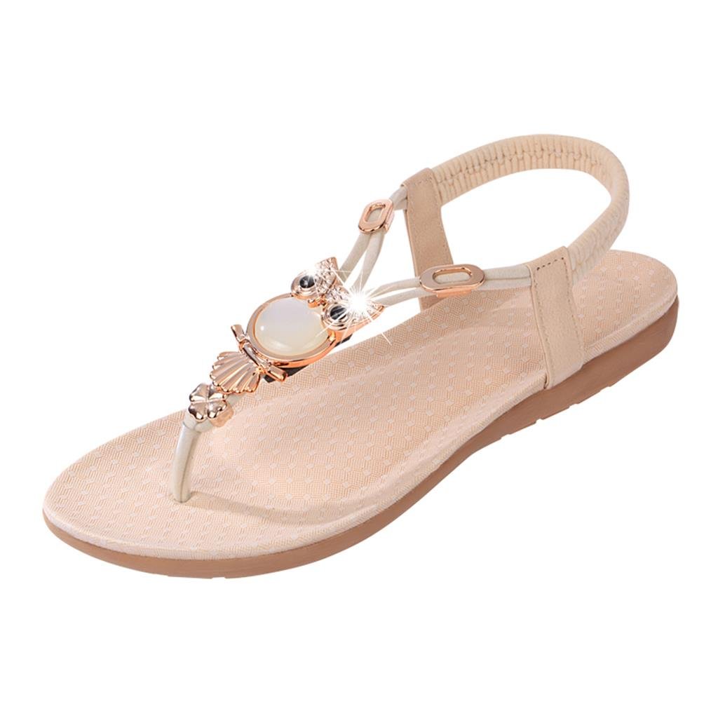 footful women summer bohemia flat sandals beach thong shoes beige 36