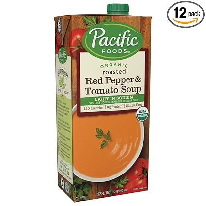 Amazon Com Pacific Foods Organic Creamy Roasted Red Pepper Tomato Soup Light Sodium 32 Fl Oz Pack Of 12 Packaged Tomato Soups Grocery Gourmet Food