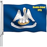 REIDFERR Louisiana Flag Outdoor 3x5 Ft Double Sided Heavy Duty Polyester Louisiana State Flag Long Lasting 4 Rows Hemming LA Flags with 2 Brass Grommets