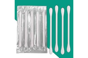 HQSLSUND 200 Pack Cotton Swabs, Individually Wrapped Cotton Swab, Individually Wrapped Double Tipped Paper Sticks for Ear, Make-up(Double Round End)