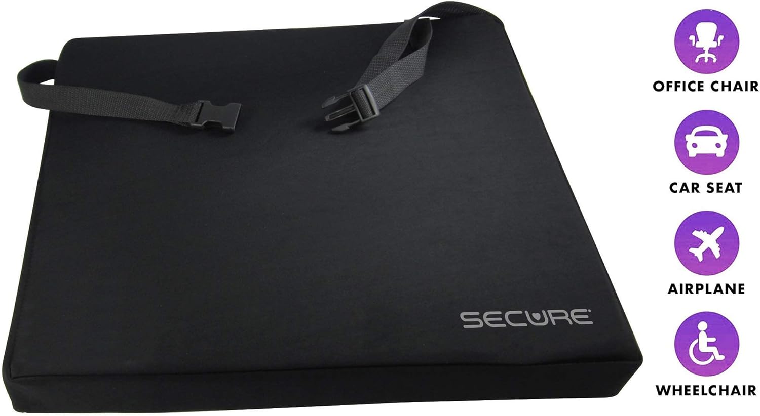 Secure SGSC-1 Gel Wheelchair Cushion with Safety Strap - Gel and Foam Orthopedic Seat Pad for Back Support + Coccyx Tailbone Comfort + Pressure Sore Decubitus Ulcer and Sciatica Pain Relief - 18x16x3: Home & Kitchen