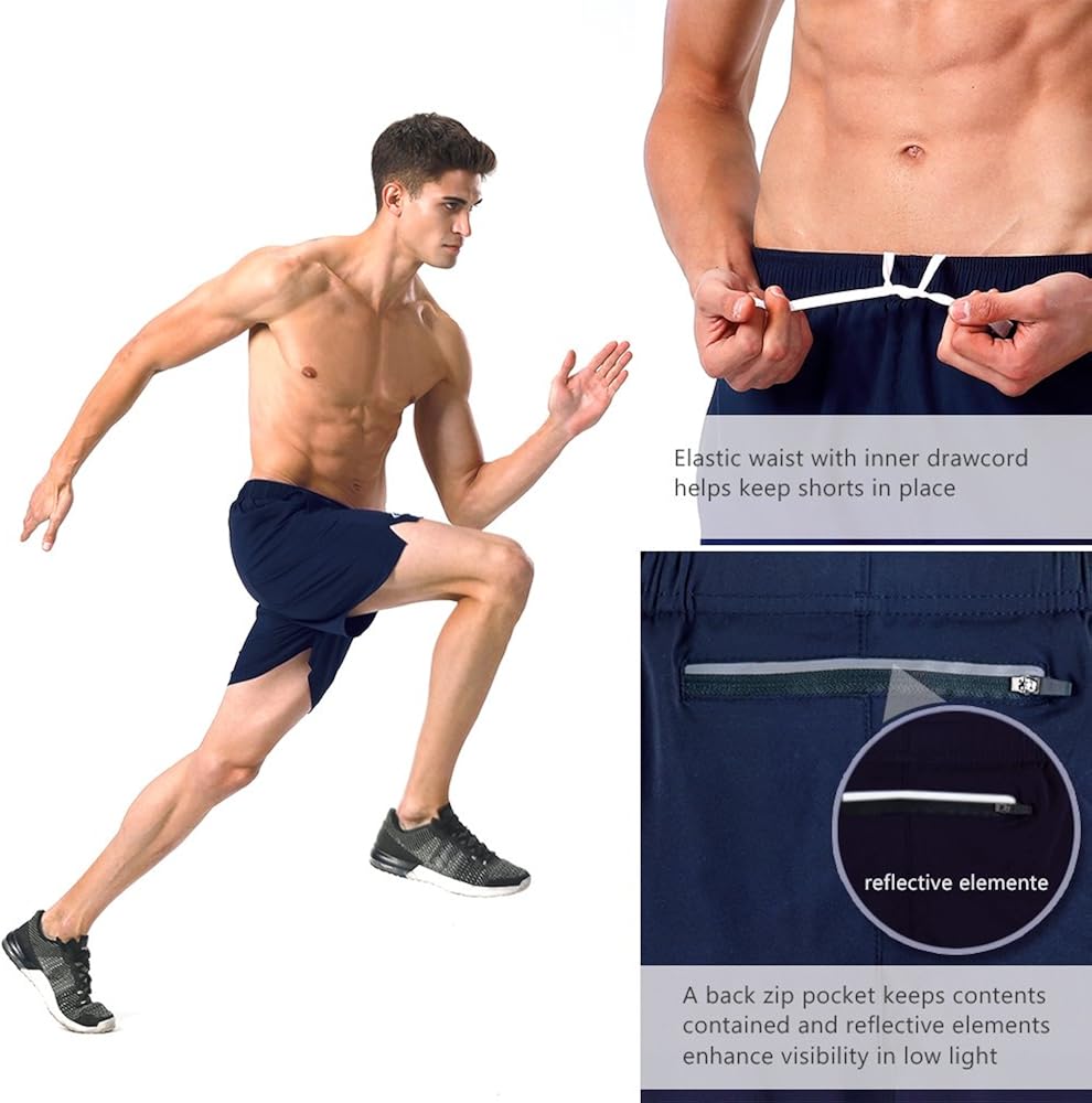 Naviskin Men's 5" Quick Dry Running Shorts Workout Athletic Outdoor Shorts Zip Pocket : Clothing
