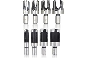 findmall 8Pcs Wood Plug Cutter Drills Bit Set (5/8", 1/2", 3/8", 1/4") Straight and Tapered Taper, Carbon Steel Woodworking Cutting Tool
