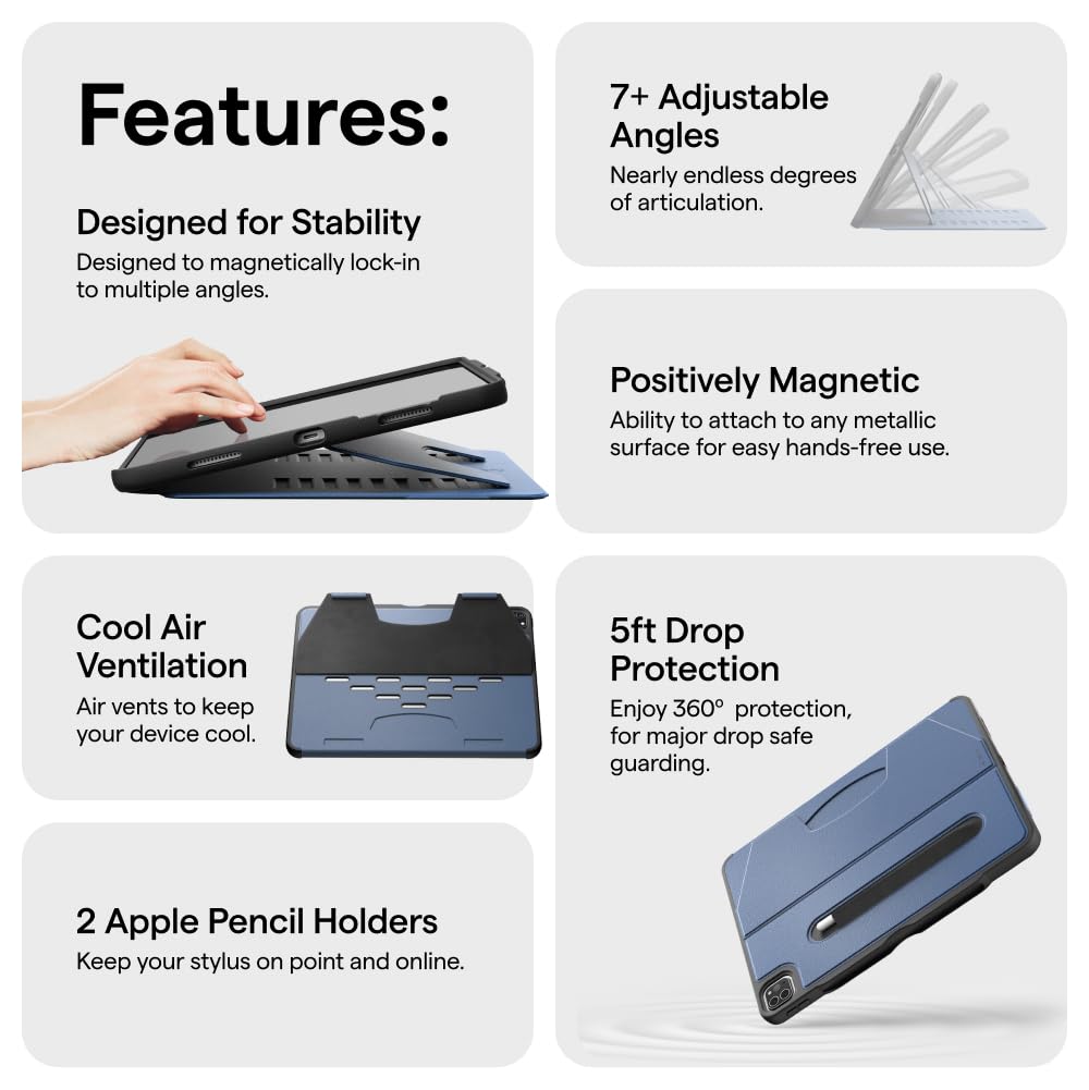 ZUGU Case for iPad Pro 12.9 Case 5th / 6th Generation Stand 2021/2022, Slim Protective Cover with Wireless Apple Pencil Charging, Magnetic Stand & Sleep/Wake Magnetic Cover, Stealth Black
