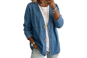 Women's Classic Button Front Denim Jacket, Fashion Classic Lightweight Button Down Denim Jacket for Women