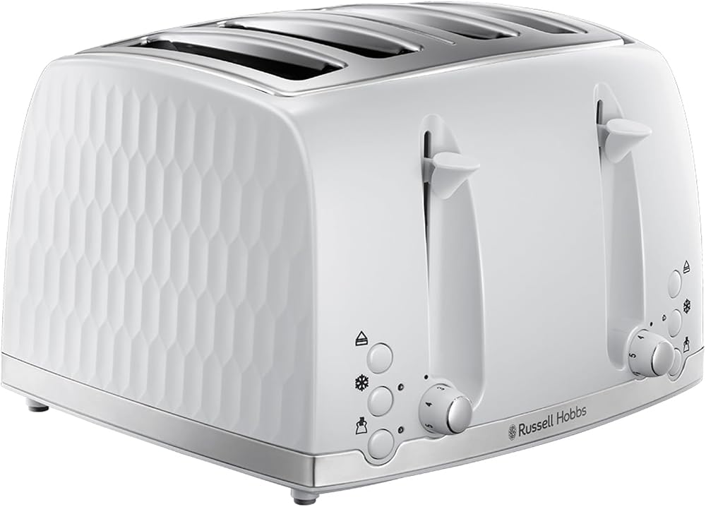 Russell Hobbs Honeycomb 4 Slice Toaster White Textured 1500W 6 Browning