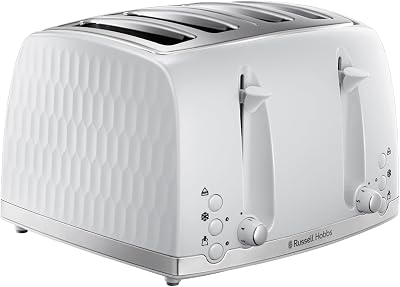 Russell Hobbs Honeycomb 4 Slice Toaster White Textured 1500W 6 Browning