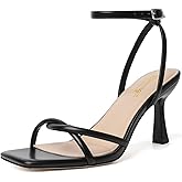 RIBONGZ Women's Heeled Sandals Square Open Toe Kitten Strappy Heels with Ankle Strap Elegant Summer Wedding Party Evening Prom Daily Wear Lace Up Dress Shoes