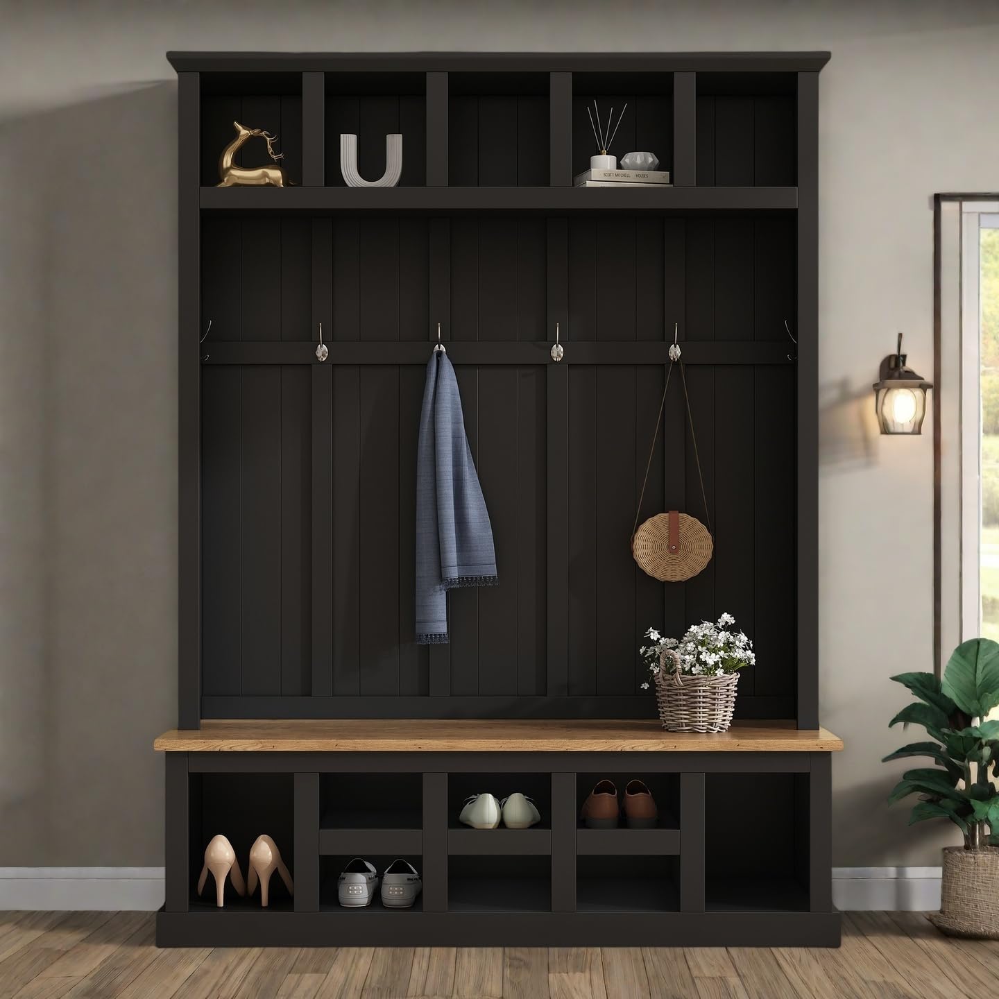 Photo 1 of ***Similar/Not ALIKE***
LUMISOL Wide Hall Tree with Bench and 6 Hooks for Entryway, 78''H Entryway Shoe Cabinet with Top Shelves and Shoe Storage, Hallway Coat Rack for Living Room Mudroom Hallway, Black