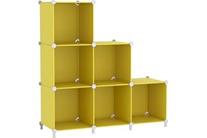 AWTATOS Cube Storage Organizer, 6 Cube Closet Organizers and Storage, DIY Stackable Bookshelf Plastic Clothes Organizer Shelving for Bedroom, Home, Yellow