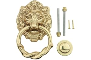 Renovators Supply Manufacturing Heavy Door Knockers for Front Door 6 1/4 in. Solid Brass Lion Head Door Knocker with Mounting Hardware
