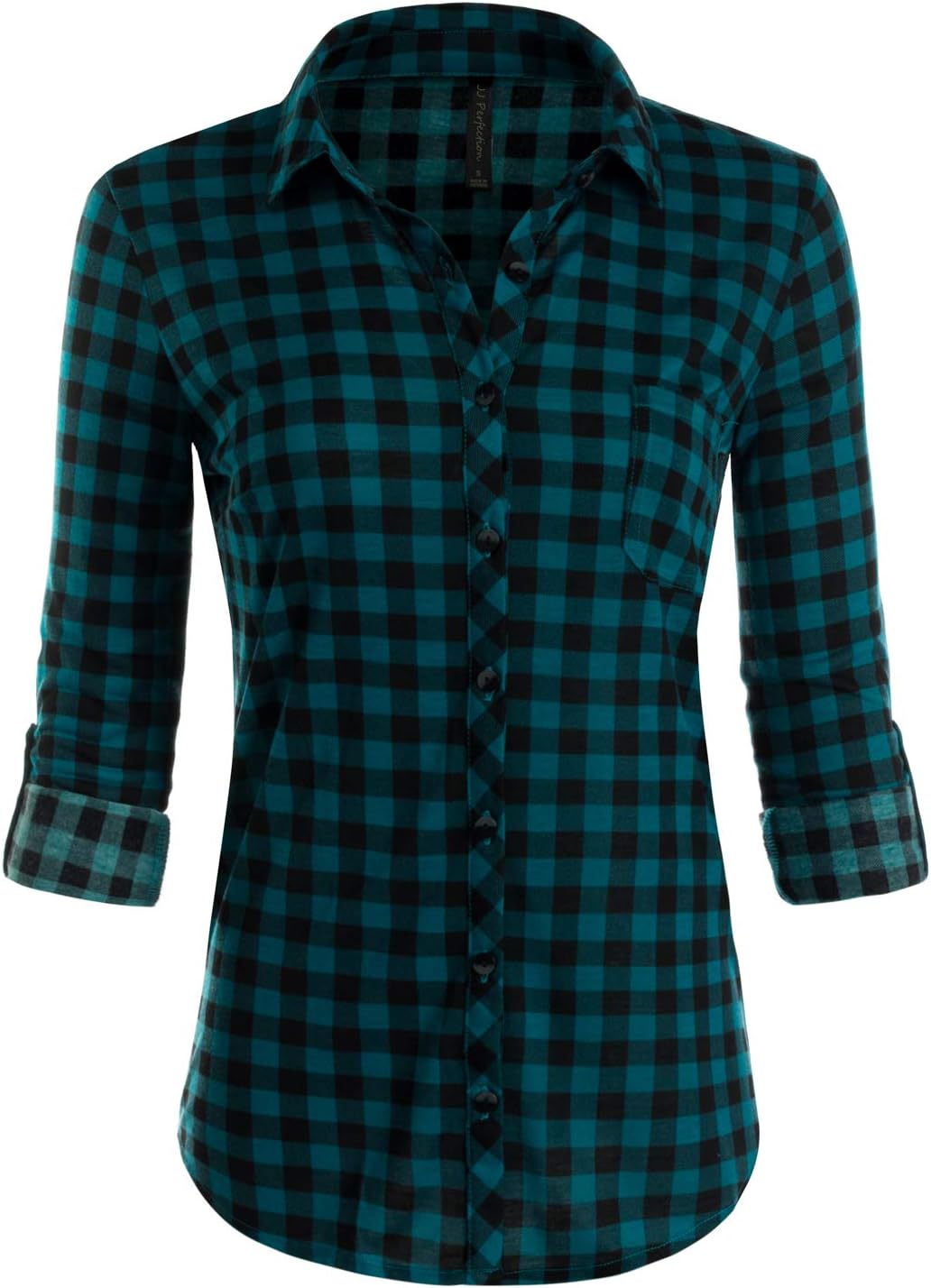 JJ Perfection Womens Long Sleeve Collared Button Down Plaid Flannel Shirt