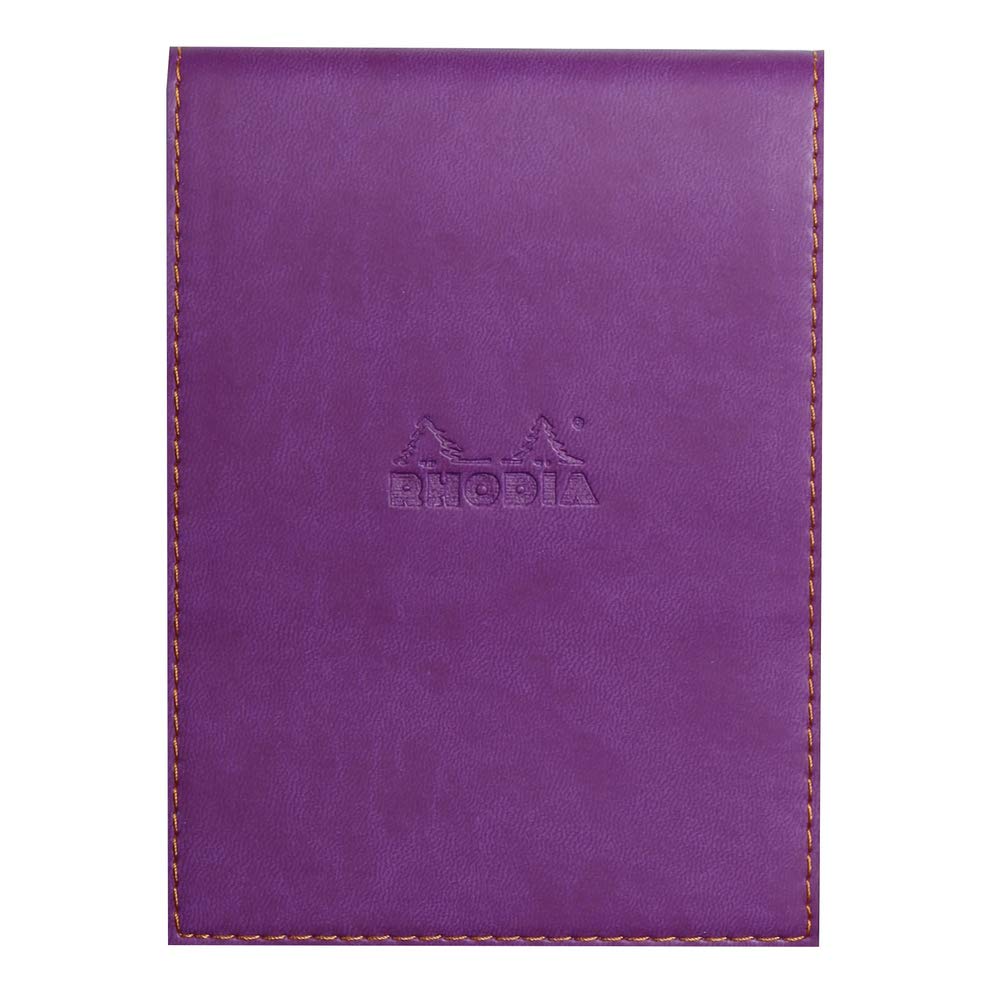 RHODIA 138110C - Clipboard Case + Stapled Notepad No. 13 Purple - A6 - Small Squares - 80 Detachable Sheets - White Clairefontaine Paper 80G - Pencil Holder - Faux Leather - Rhodiarama Collection