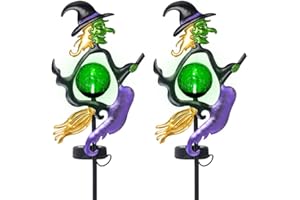 Viveta Solar Halloween Lights, Witch Halloween Decorations Solar Stake Lights with Crackle Glass Ball for Outdoor Pathway Garden Yard Patio, 2 Pack