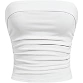 Verdusa Girl's Ruched Strapless Tube Top Backless Ribbed Fitted Going Out Tops