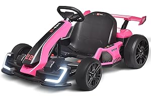 Blitzshark 24V Kids Go Kart 300W Powerful Drift Kart Electric Pedal Kart Outdoor Race Toy, with 2X150W Strong Motor, 7AH Big Battery, Drift/Sports Mode, EVA Tire, Brake Pedal, Length Adjustment, Pink