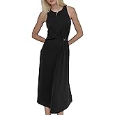 DKNY Womens Sleeveless Jewel Neck Midi Dress
