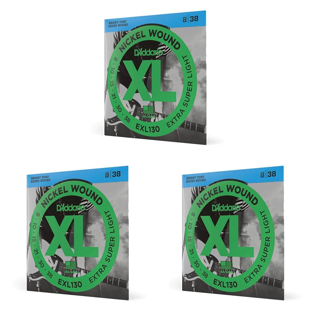 D'Addario Guitar Strings - XL Nickel Electric Guitar Strings - EXL130 - Perfect Intonation, Consistent Feel, Reliable Durability - For 6 String Guitars - 08-38 Extra Super Light (Pack of 3)