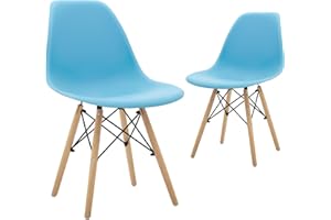 CangLong Modern Mid-Century Side Chair Dining Chair with Natural Wood Legs for Kitchen, Living, Dining Room, Set of 2, Blue