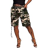 SEMATOMALA Women's Camo Cargo Shorts High Waisted Army Fatigue Shorts Camouflage Walk Shorts Knee Length