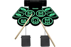 COSSAIN Electronic Drum Set，Portable 9-Pad Electronic Drum Pad Kit for Beginner， Roll Up Electric Drum Pad with Dual Power Options，Gift for Beginner and kids