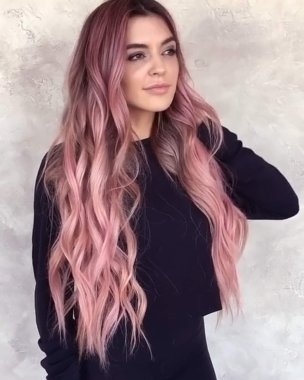 colorfulpanda Long Pink Wigs for Women Natural Synthetic Hair Ombre Pink Wig with Dark Roots Synthetic Wig Loose Wavy Wigs Heat Resistant 26 Inches - Image 5