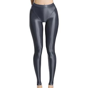 FEOYA Women's Shiny Glossy Oil Leggings See Through Sheer Tights Stretchy Skinny Compression Pants