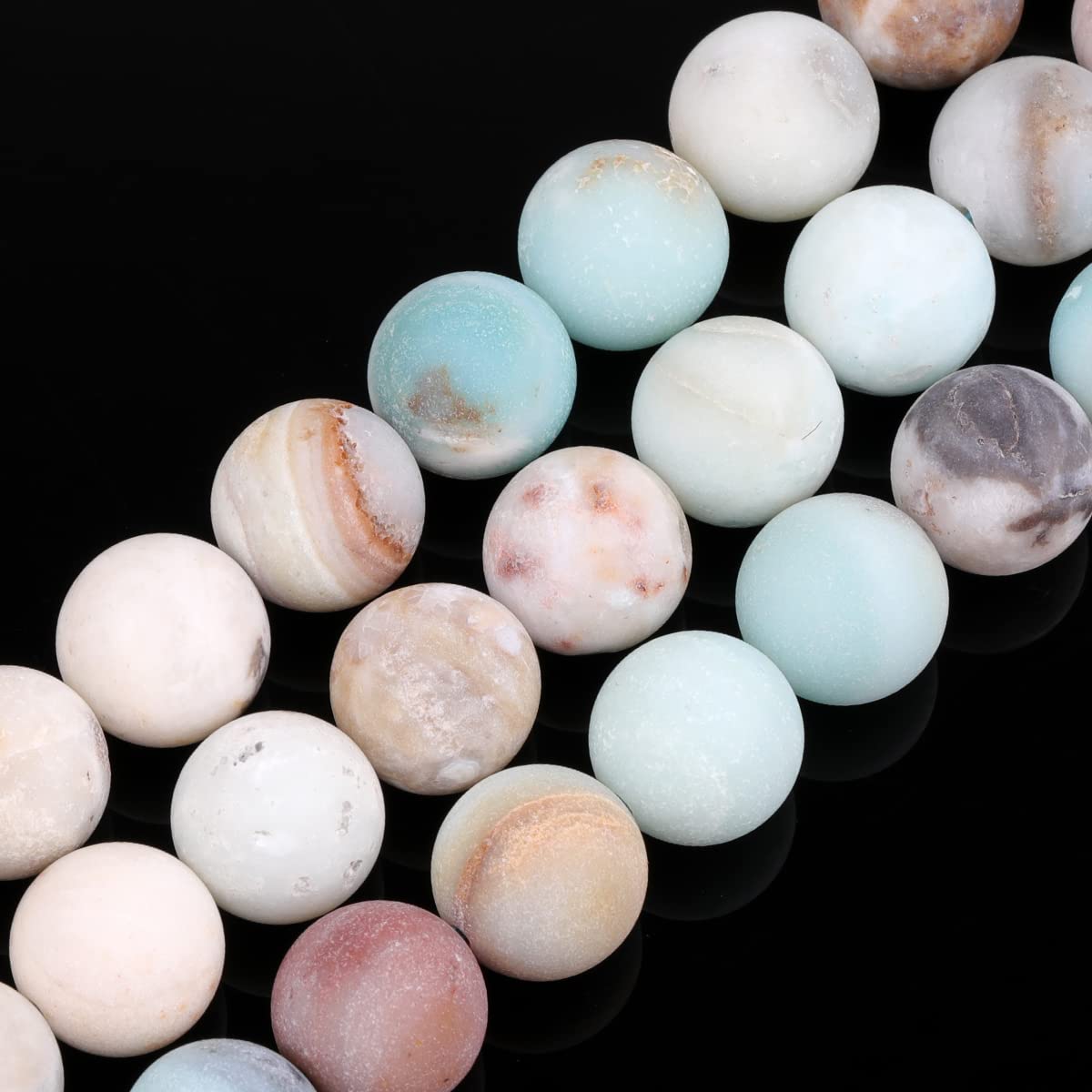 GEM-Inside Natural 12mm Matte Frosted Amazonite Round Gemstone Loose Beads for Jewellery Making 15''