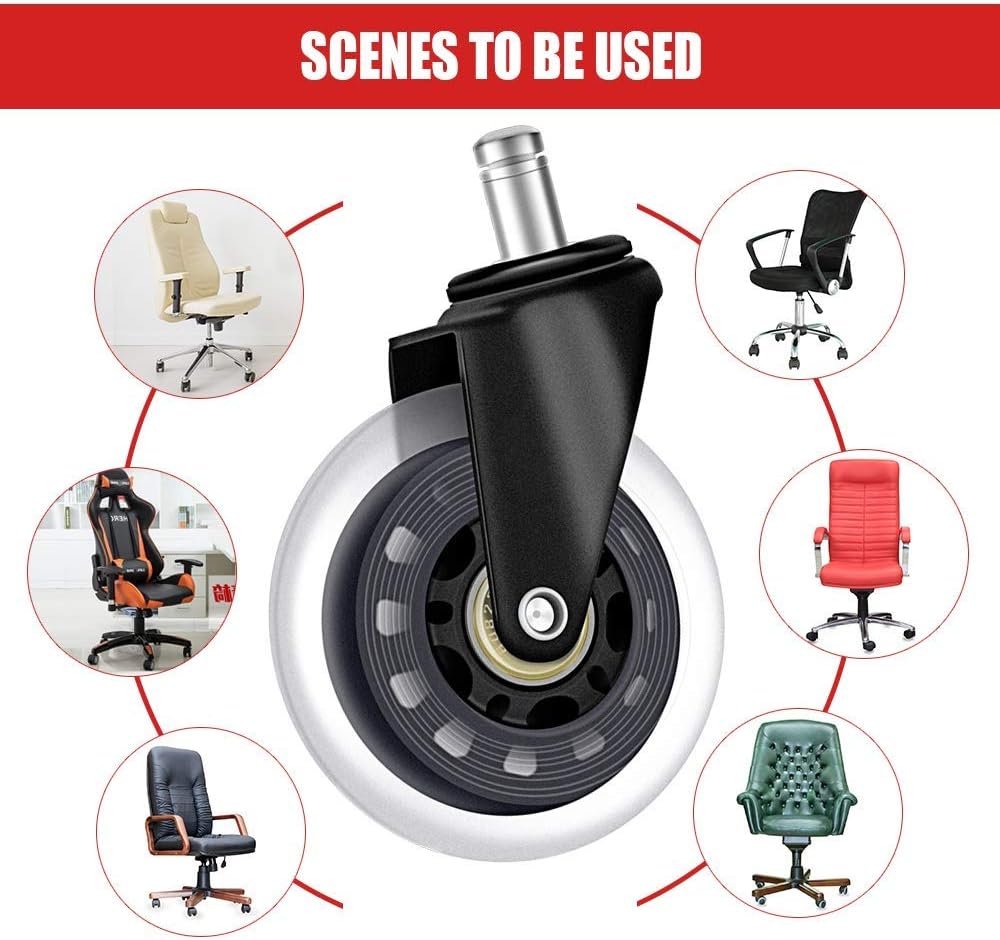 5 Pack Office Chair Caster Wheels - Heavy Duty & Floor Safe Office Chair Wheels fit Gaming Computer Desk Chairs, Replacement Rubber Caster : Office Products