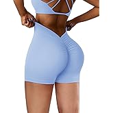 SEASUM Workout Shorts Women Sculpting V-Back Ruched Gym Shorts Booty Scrunch Butt Lifting Liz Yoga Deep V Back Shorts