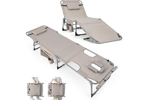 GYMAX Tanning Chair, 330LBS Beach Lounge with Face Arm Hole & Hand Shoulder Strap, Folding Layout Sunbathing Chair, Face Down Outdoor Chaise Lounger for Patio, Poolside, Lawn, Backyard (1, Sand)