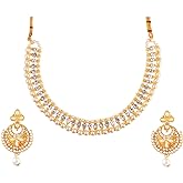 Efulgenz Indian Pearl Necklaces for Women Beaded Necklace Faux Pearl Crystal CZ Cubic Zirconia Choker Necklace Earrings Jewelry Set for Women Bollywood Wedding Jewellery