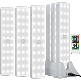 Racokky Under Cabinet Lighting with Remote, Motion Activated Closet Light | with Charge Stand, 6 Pack 30LEDs 8'' Rechargeable Stick-Anywhere Step Lights, Dimmable, Magnetic, for Kitchen Wardrobe Stair