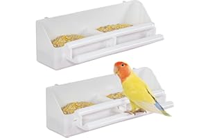 Pawfly 2 Pack Bird Feeder for Cage Hanging Plastic Feeder with Hooks Water Dispenser with Perches Bird Water Feeder for Cage 