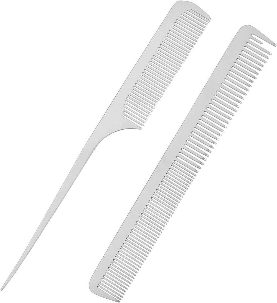 CCbeauty 2Pack Stainless Steel Comb,Hair & Beard Comb for men,Professional Round Comb Teeth,Hair Styling Comb for Men Grooming Comb for Household Barber Salon Hair Beards Mustache with Leather Bag