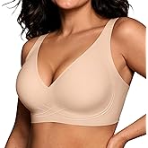 OEAK Womens Comfortable Deep V Bras Wireless Push Up Seamless Full Coverage Bralettes Supportive Bra Raceback Tshirt Bras