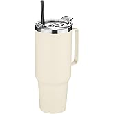 HASLE OUTFITTERS 40 oz Stainless Steel Tumbler with Handle, Vacuum Insulated Tumblers Bulk, Reusable Double Wall Travel Coffee Mug, Durable Powder Coated Water Bottle(Beige, 1)