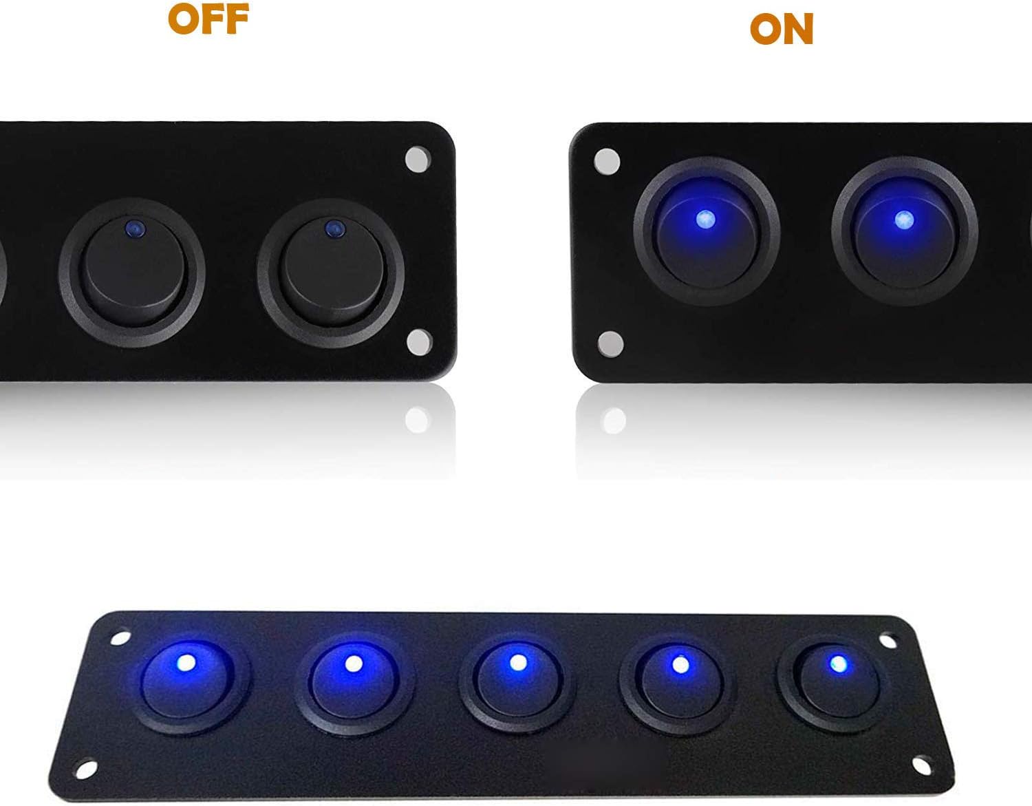 VonSom 12V Rocker Switch Panel Circuit Breaker Waterproof 5 Gang 3 Pin On/Off Toggle LED Switches for RV Marine Car Vehicle Trailer Truck SUV Boat RV Ship DC 12V/24V 20A: Automotive