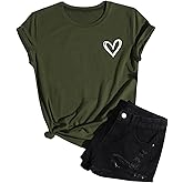 SweatyRocks Women's Short Sleeve Heart Print Tops Summer Casual Trendy T Shirts Cute Graphic Tees