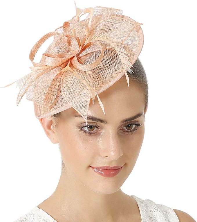 Sinamay Vintage Women Fascinators Derby Hat Feather with Headband