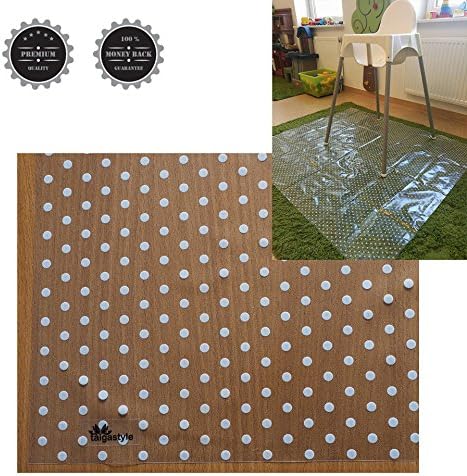 Baby Splash Mat for Highchair Feeding Floor Cover (Plastic Clear with White Dots, Large)