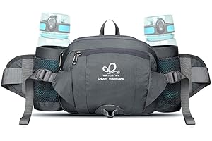 WATERFLY Fanny Pack Waist Bag: Fannie Pack 2 Water Bottle Holders Lumbar Belt Hiking Walking Running Jogging Camping Large Woman Man (Bottle Not Included)