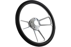 ForeverSharp 5-Bolt Steering Wheel 14 Inch Aluminum with Black Wrap and Horn